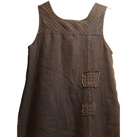 Vintage River Chase Women's L Linen Dress Blue Sleeveless Cottage Core Patchwork - Picture 3 of 10